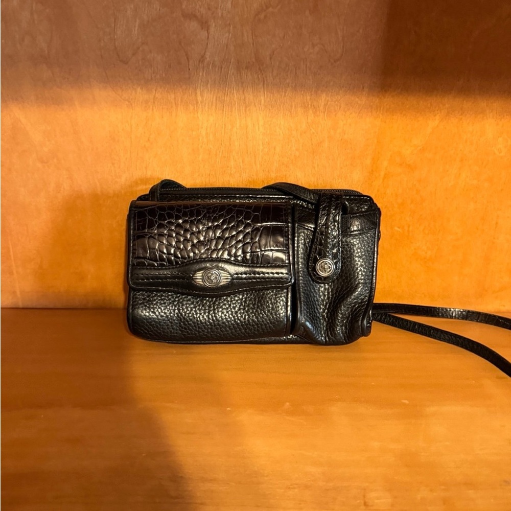 VTG Brighton Black Pebbled Leather Clutch Wallet Crossbody Bag Purse